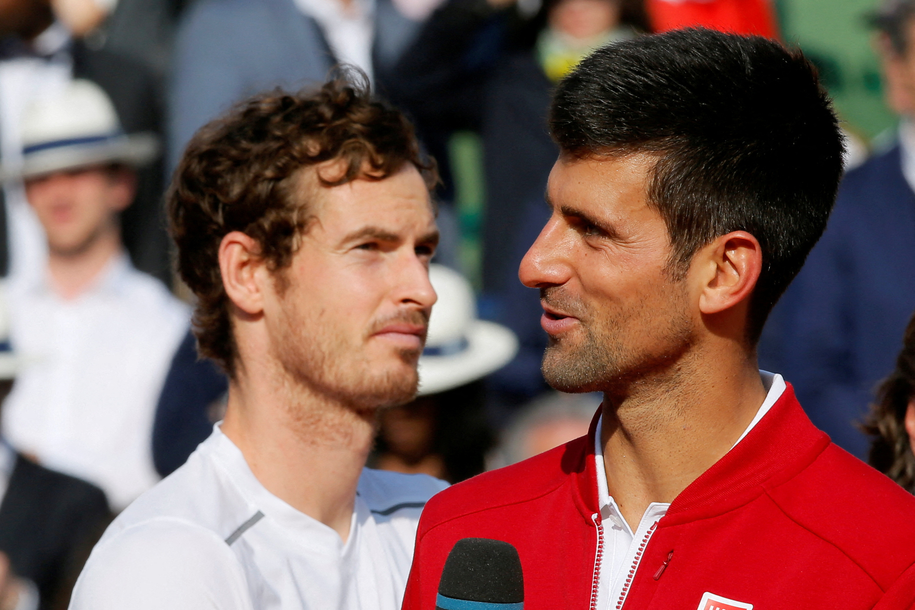 Novak Djokovic,right, of Serbia and Andy Murray of Britain during their French Open men’s singles final match in 2016. The Serbian superstar is now coached by Murray and they will team up for the Brisbane International. (AFP)
