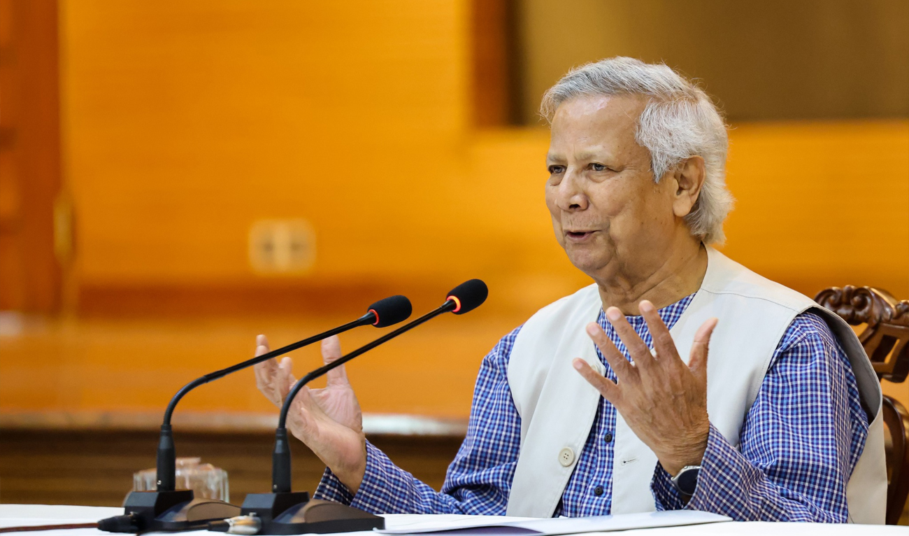 Bangladesh’s Chief Adviser of the interim Government, Muhammad Yunus, speaks in a meeting with the representatives of political parties at the Foreign Service Academy in Dhaka, on December 4, 2024. (Photo Courtesy: CA Press Wing)