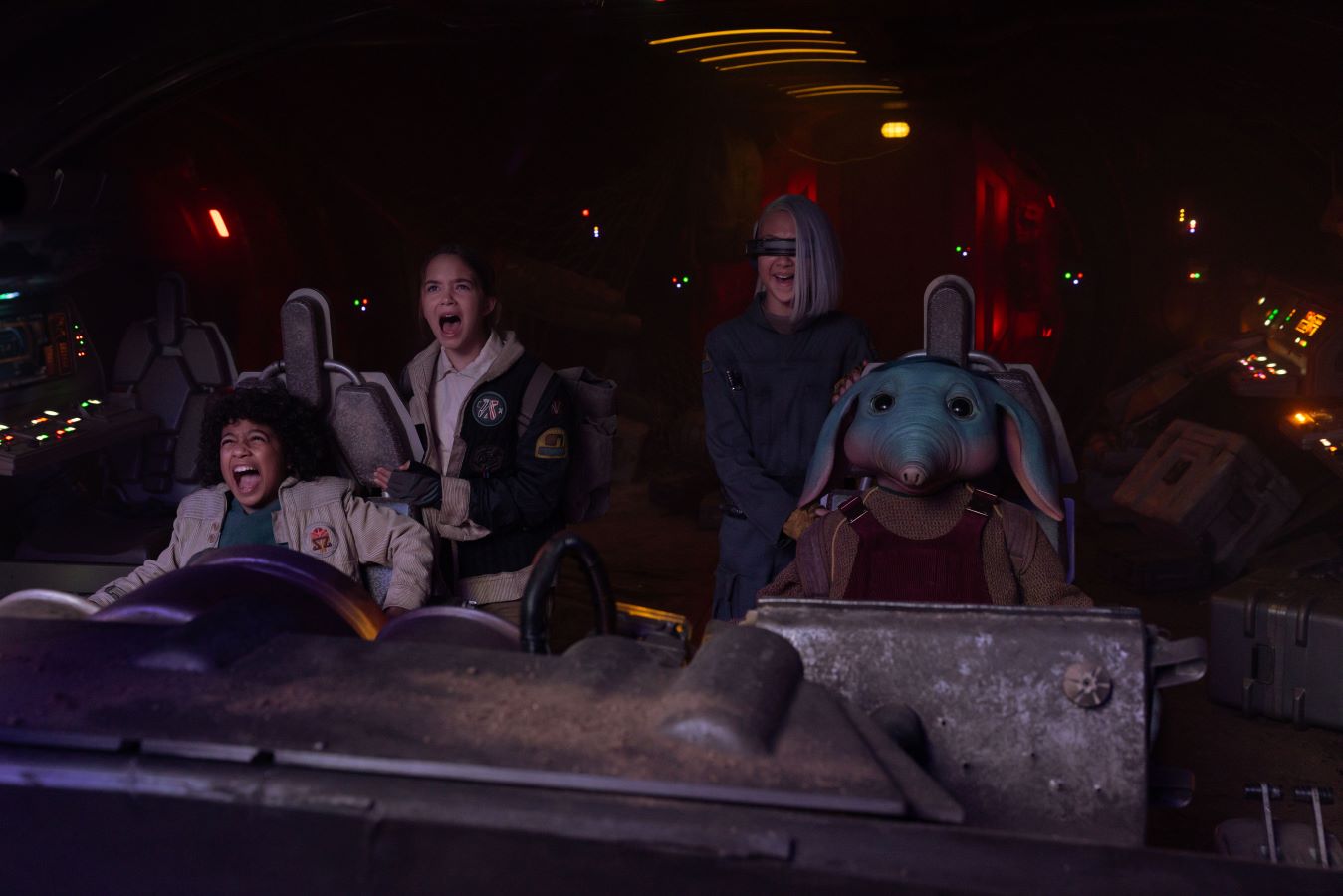 Wim (Ravi Cabot-Conyers), Fern (Ryan Kiera Armstrong), KB (Kyriana Kratter) and Neel (Robert Timothy Smith) in ‘Star Wars: Skeleton Crew.’ (Disney)