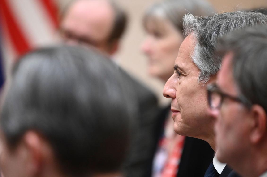 US Secretary of State Antony Blinken (C) listens during a meeting with Maltese Prime Minister at the Auberge de Castille in Valletta on December 4, 2024. Blinken arrived in Malta to attend the 31st OSCE Ministerial Council on December 5 and 6. (AFP)