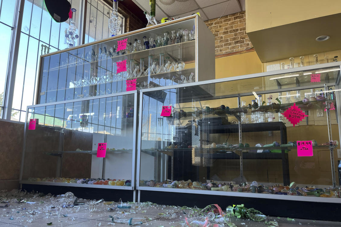 Smoking paraphernalia is strewn on the ground in the aftermath of a 7.0 earthquake in Rio Dell, Calif. (AP)