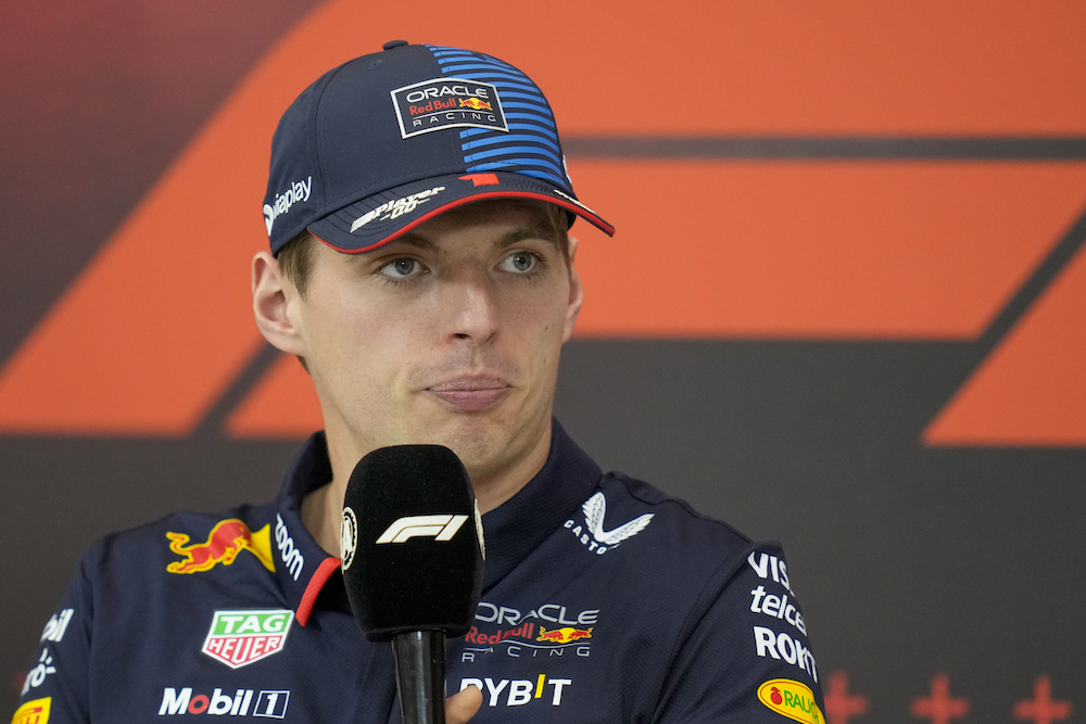 Red Bull driver Max Verstappen of the Netherlands attends a news conference ahead of the Formula One Abu Dhabi Grand Prix, at the Yas Marina Circuit in Abu Dhabi, UAE, Thursday, Dec. 5, 2024. (AP Photo/Darko Bandic)