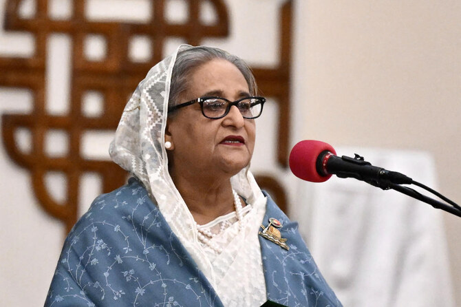 Bangladesh’s former Prime Minister Sheikh Hasina at the Presidential Palace in Dhaka. (AFP/File)
