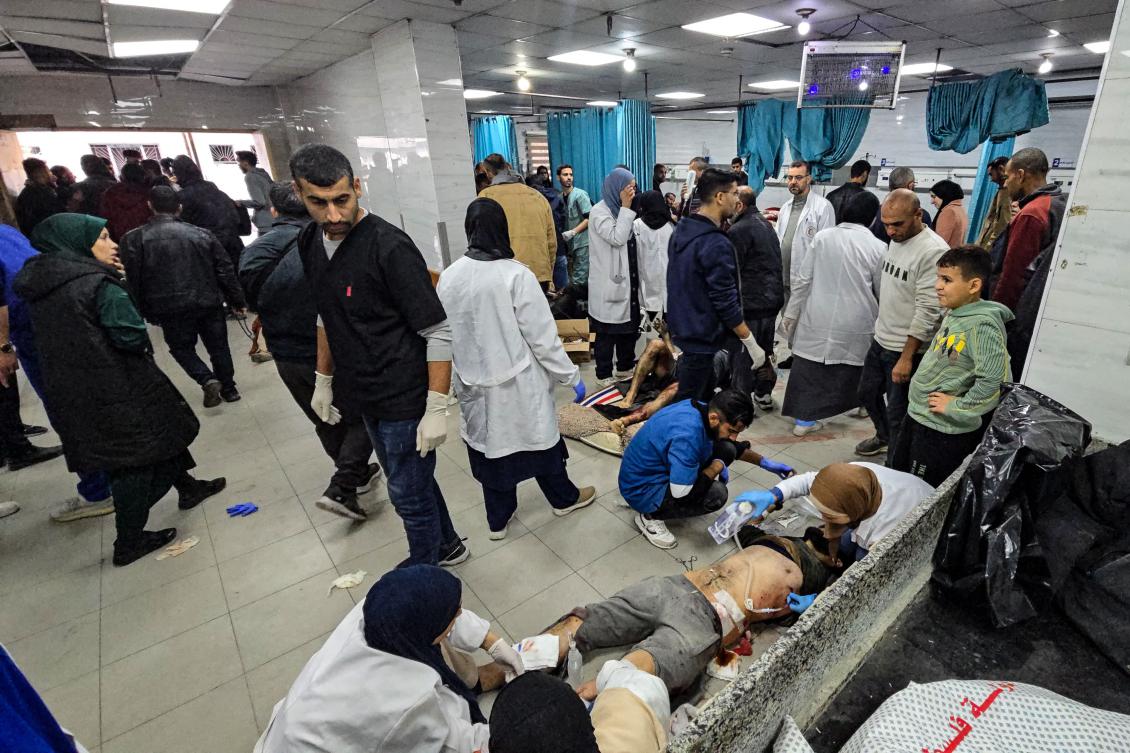 Victims are treated inside the Kamal Adwan hospital in Beit Lahya in the northern Gaza Strip, following a Israeli strike that hit the medical complex on Dec. 6, 2024. (AFP)