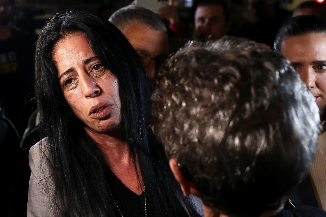 Einav Zangauker, the mother of hostage Matan Zangauker, reacts after a video was released which showed a sign of life for her son, at a protest to show support for the hostages who were kidnapped during the deadly October 7, 2023 attack, in Tel Aviv, Dec. 7, 2024. (Reuters)