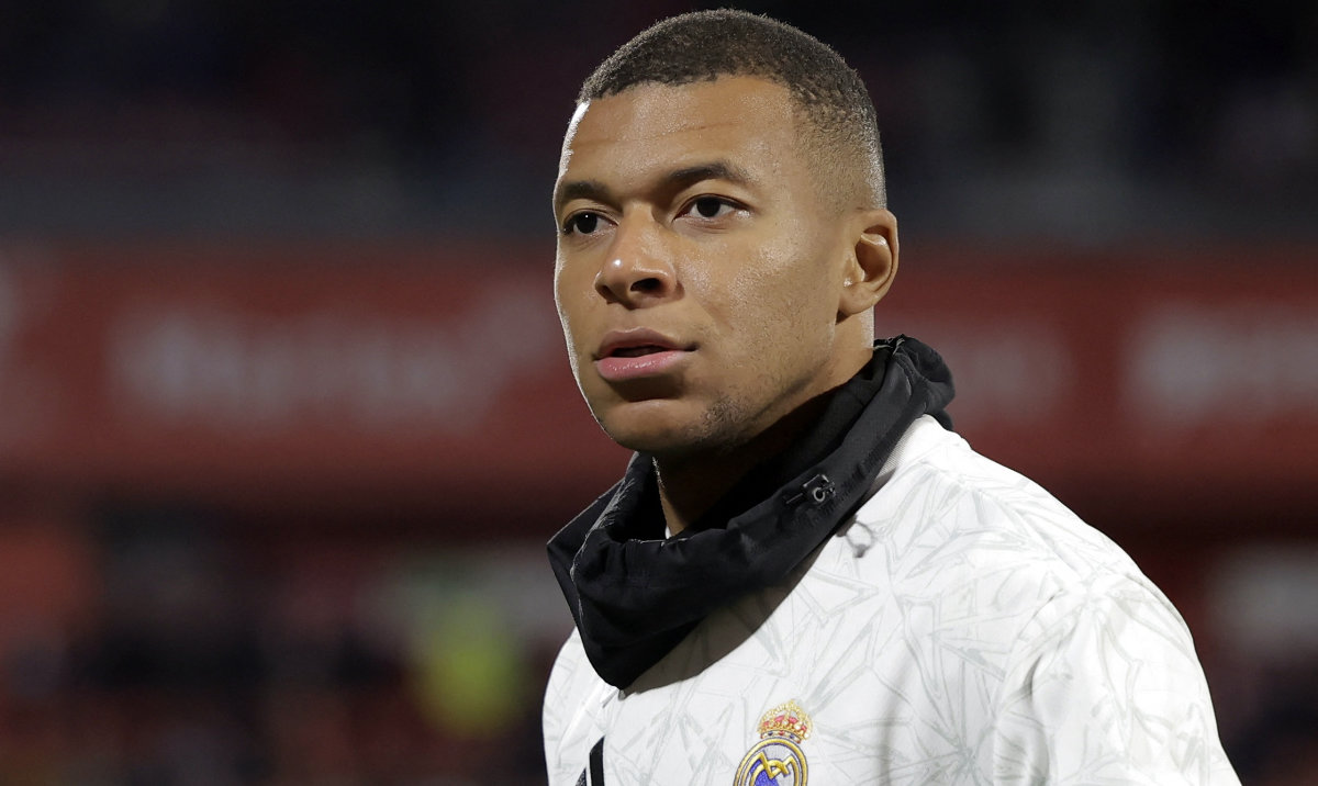 Real Madrid's Kylian Mbappe during the warm up in Girona, Spain. (Reuters)