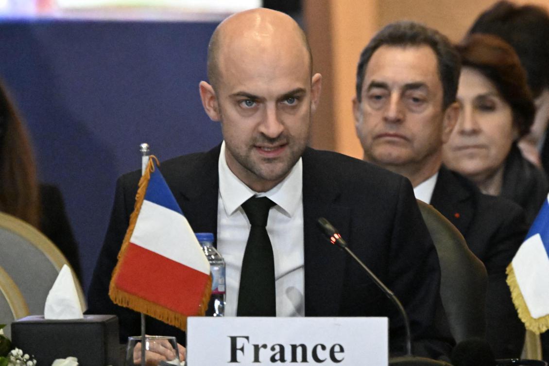 France's Minister for Europe and Foreign Affairs Jean-Noel Barrot speaks during a humanitarian conference for Gaza in Cairo on December 2, 2024. (AFP)