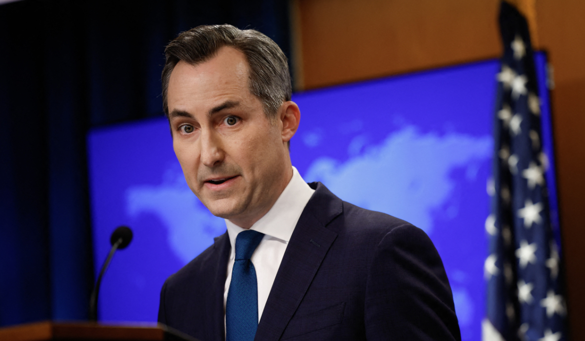State Department spokesperson Matthew Miller speaks on the Iranian missile attacks on Israel at the State Department on October 01, 2024 in Washington, DC. (AFP)