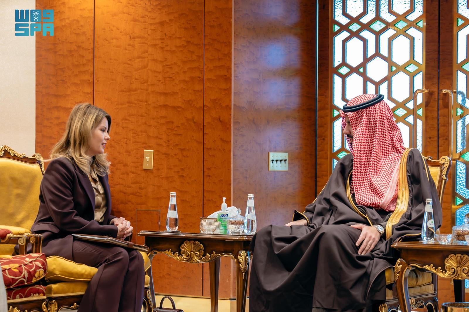 Riyadh Mayor Faisal bin Ayyaf on Monday received the Mayor of North East England Kim McGuinness. (SPA)