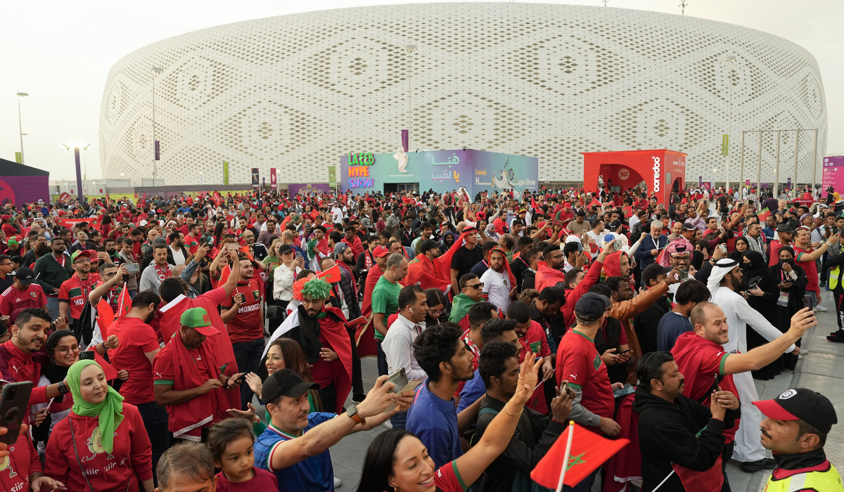 Fans arrive at the stadium before the World Cup quarterfinal soccer match between Morocco and Portugal, at Al Thumama Stadium in Doha, Qatar, Saturday, Dec. 10, 2022. (AP file photo)