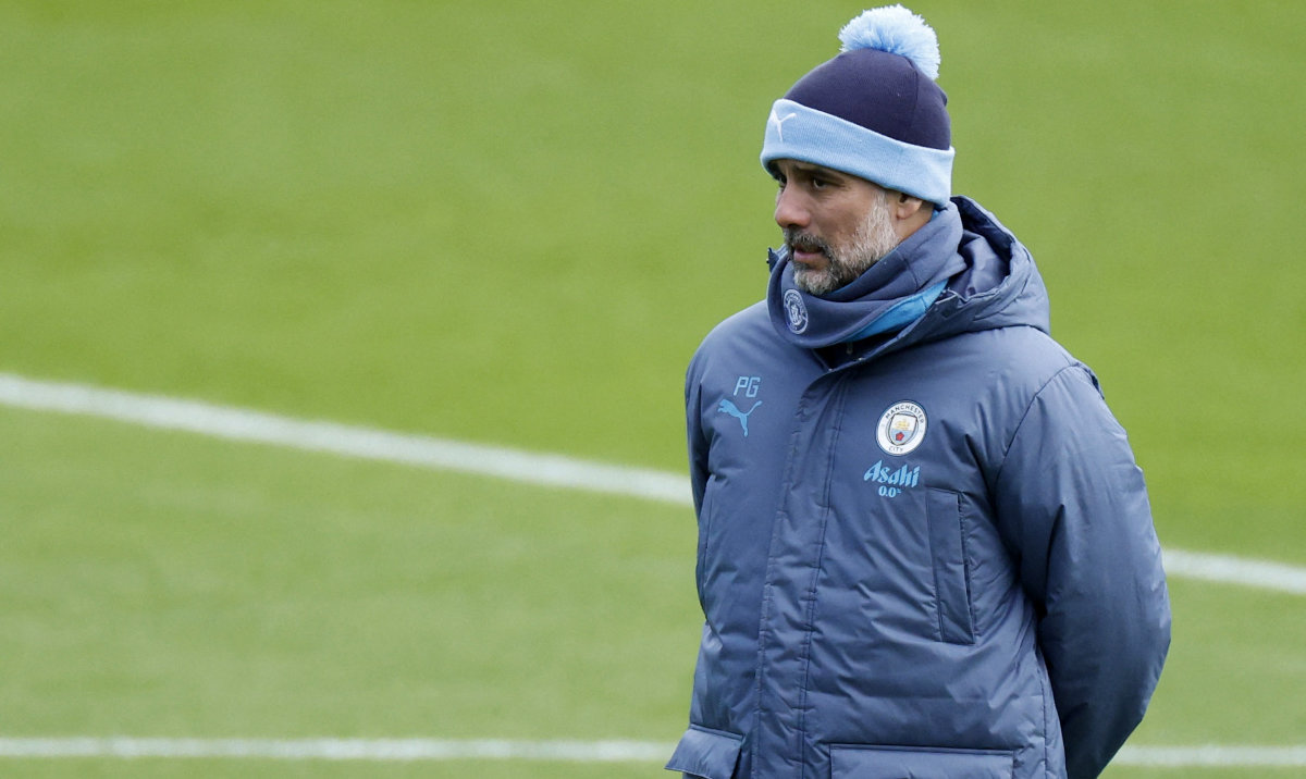 Manchester City manager Pep Guardiola during training in Manchester, Britain on December 10, 2024. (Reuters)