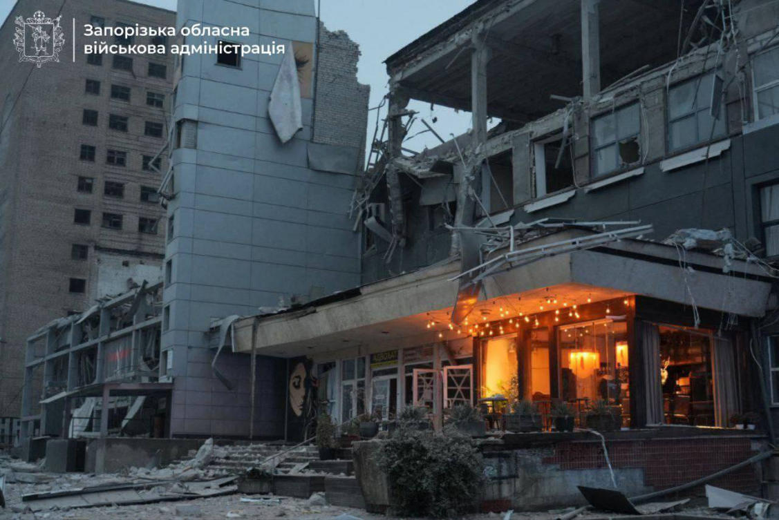 Official Telegram channel of the head of the Zaporizhzhia Regional Military Administration Ivan Fedorov, shows a damaged building after a strike in the city of Zaporizhzhia, amid the Russian invasion of Ukraine.(AFP)