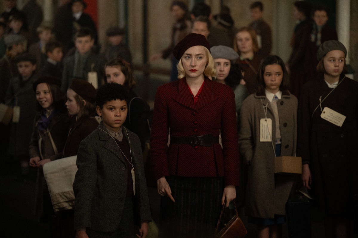 Elliott Heffernan as George and Saoirse Ronan as Rita in 'Blitz.' (Apple TV+)