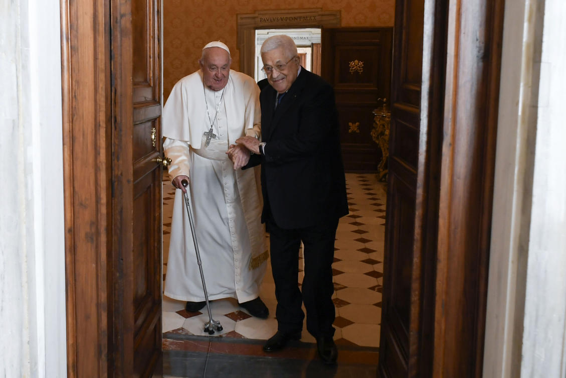 Palestinian leader Mahmoud Abbas, right, meets with Pope Francis, at the Vatican, Dec. 12, 2024. (AP)