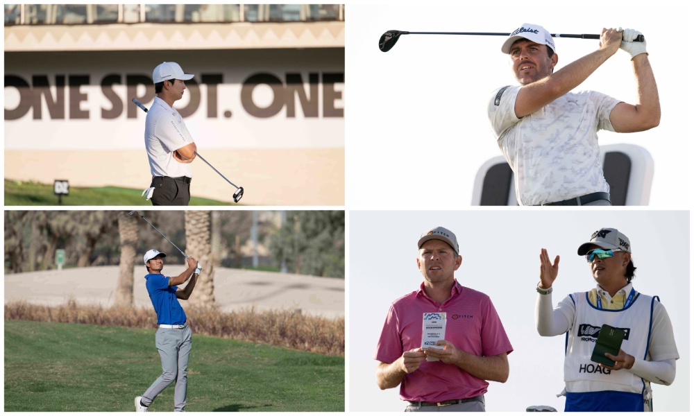 Clockwise from top left: Jeunghun Wang of Korea; Ian Snyman of South Africa; Bo Hoag of the US; Taichi Kho of Hong Kong - all in action in Riyadh. (Supplied/LIV Golf)