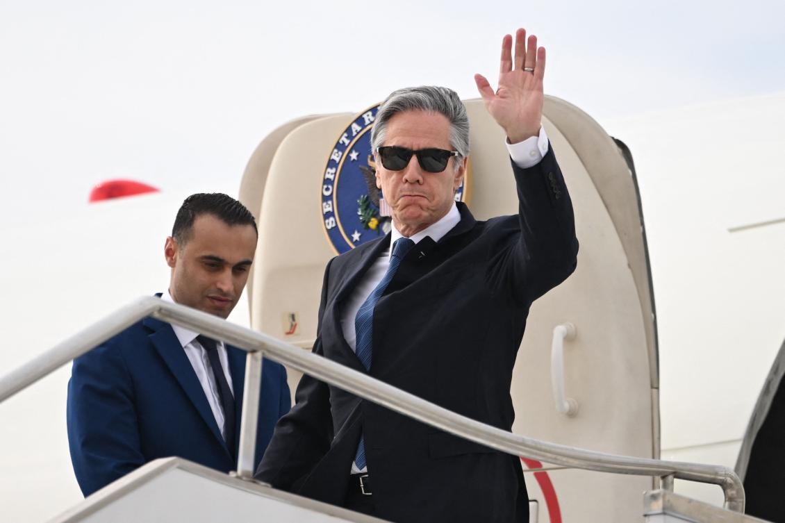 US Secretary of State Antony Blinken gestures upon his arrival in the Red Sea city of Aqaba in Jordan on Dec. 12, 2024. (AFP)