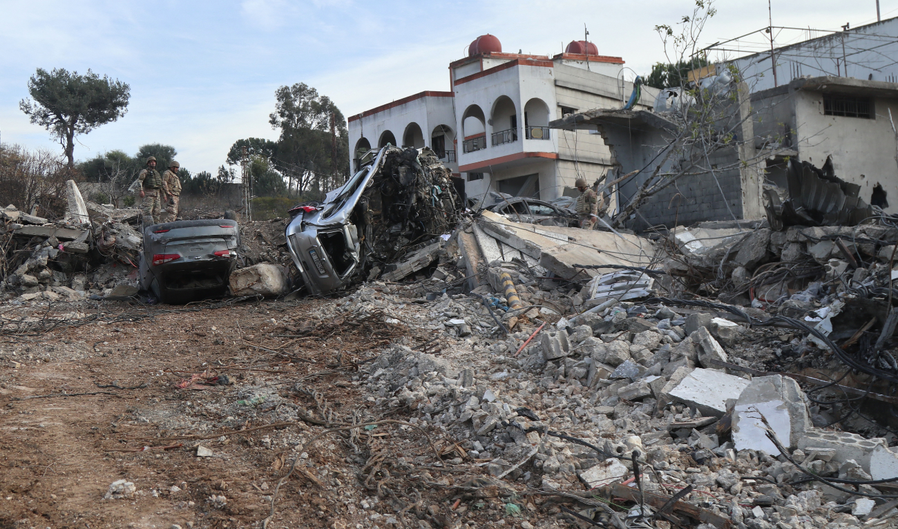 Lebanese army soldiers inspect the damage in the southern Lebanese village of Khiam, near the border with Israel, on December 12, 2024. (AFP/File)