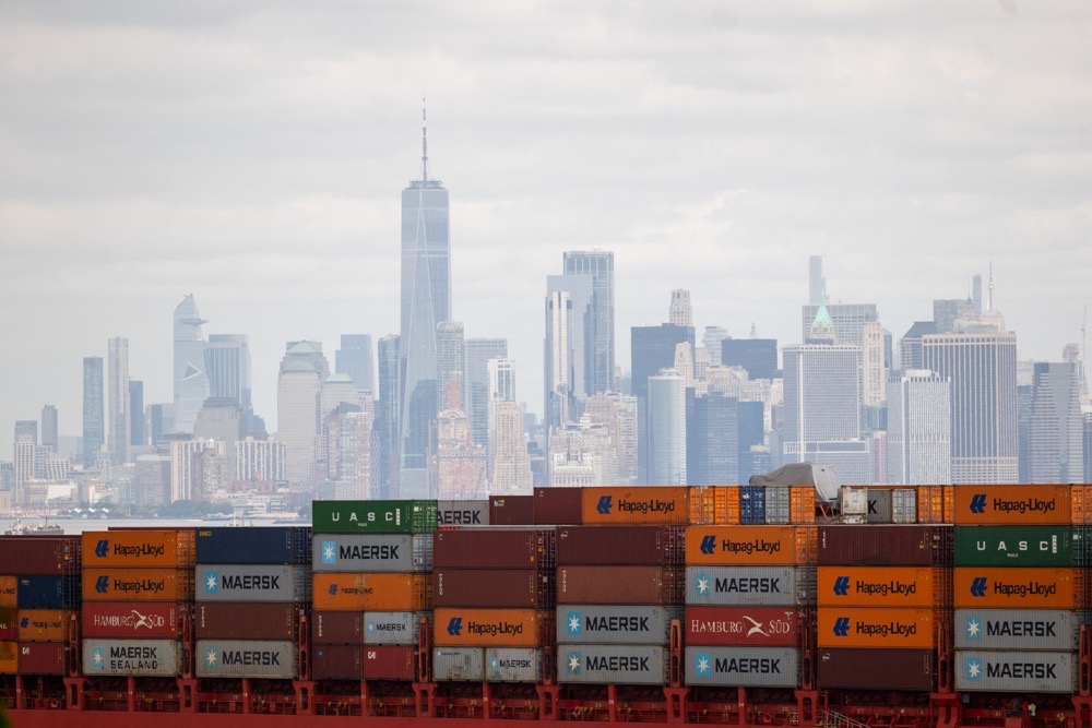 A container ship anchored in New York Harbor. (AFP/File)