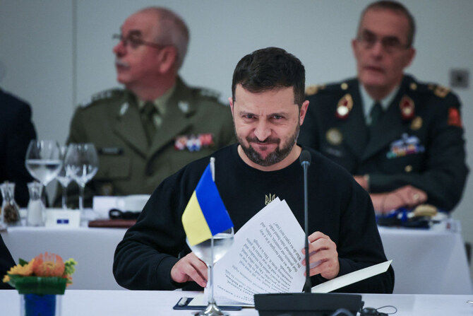 Ukrainian President Volodymyr Zelenskiy will attend a meeting with the leaders of Britain, France, Germany, Italy, Poland, NATO and the EU in Brussels on Wednesday to discuss support for his country in its war with Russia. (AFP/File)