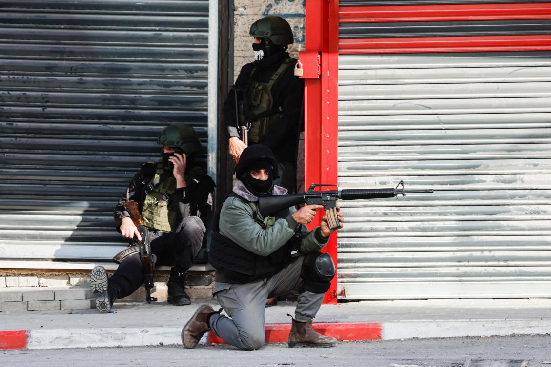 The Palestinian Authority’s security branch said in a statement that its forces were undertaking a security operation to restore law and order to Jenin’s historic refugee camp suburb. (Reuters)