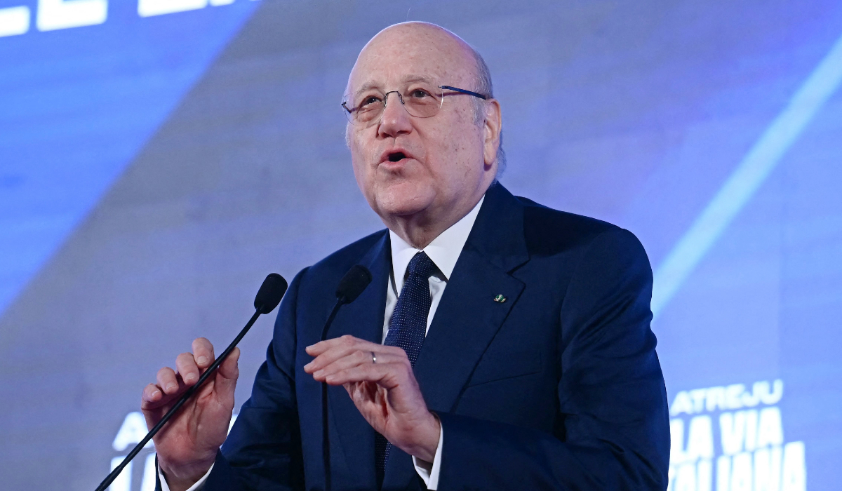 Lebanon's caretaker Prime Minister Najib Mikati attends the Atreju political meeting organised by the young militants of Italian right wing party Brothers of Italy (Fratelli d'Italia) on December 14, 2024 in Rome. (AFP)