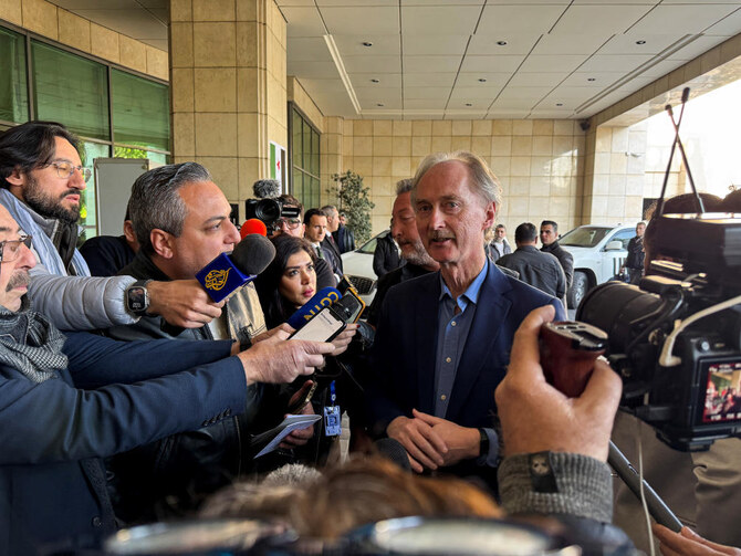 UN Special Envoy for Syria Geir Pedersen speaks to the media, following his arrival to Damascus for the first time after the ousting of Bashar Assad, on December 15, 2024. (Reuters)