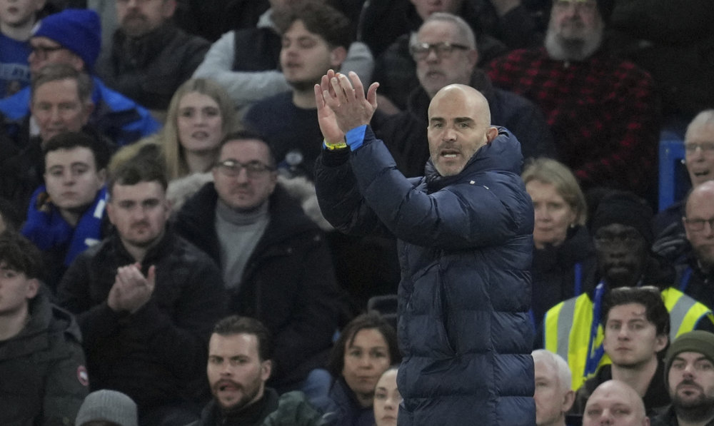 Chelsea's head coach Enzo Maresca reacts during the English Premier League soccer match between Chelsea and Brentford at Stamford Bridge in London, Sunday, Dec. 15, 2024. (AP)