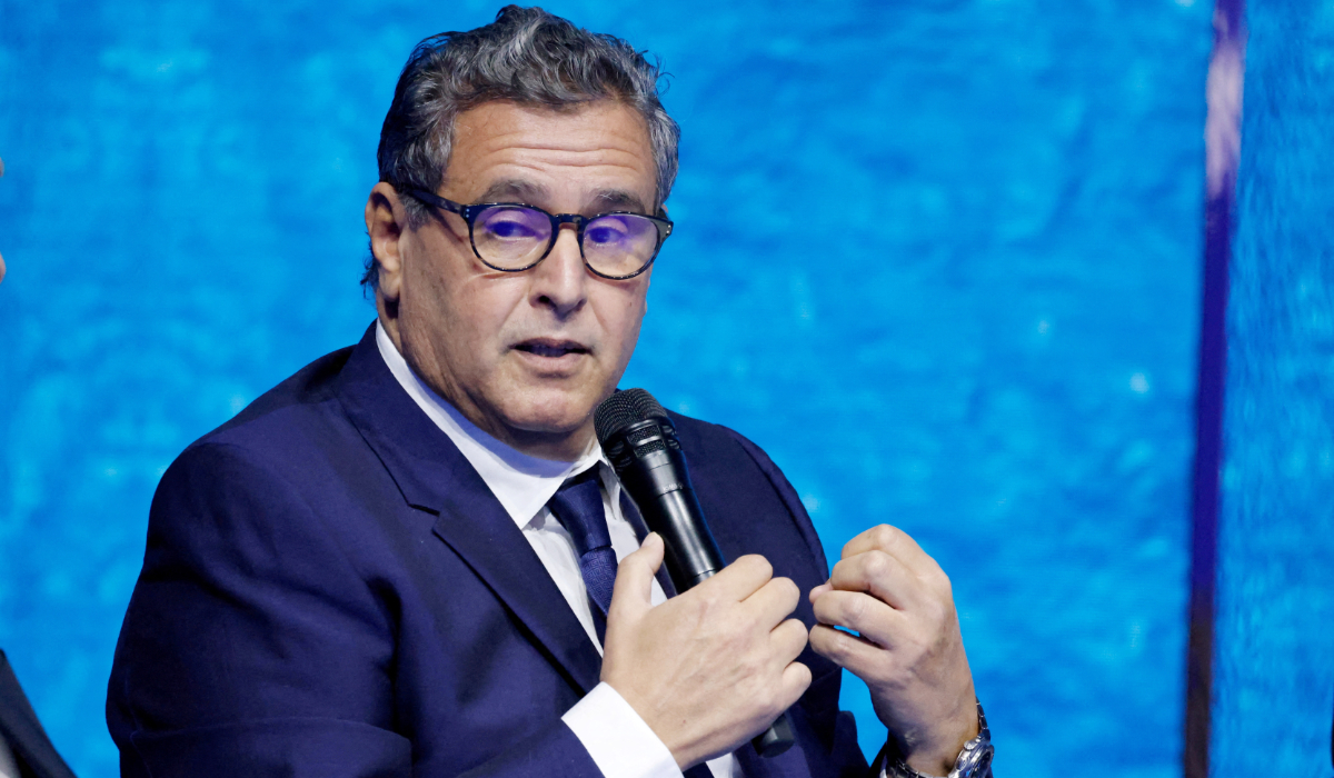 Morocco's Prime Minister Aziz Akhannouch speaks during the High Level Segment session of the One Ocean Summit (OOS) in Brest, France February 11, 2022. (REUTERS)