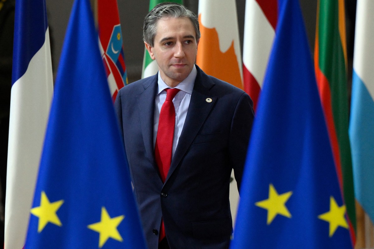 Ireland's Taoiseach Simon Harris arrives to take part in a EU summit in Brussels, on October 17, 2024. (AFP)