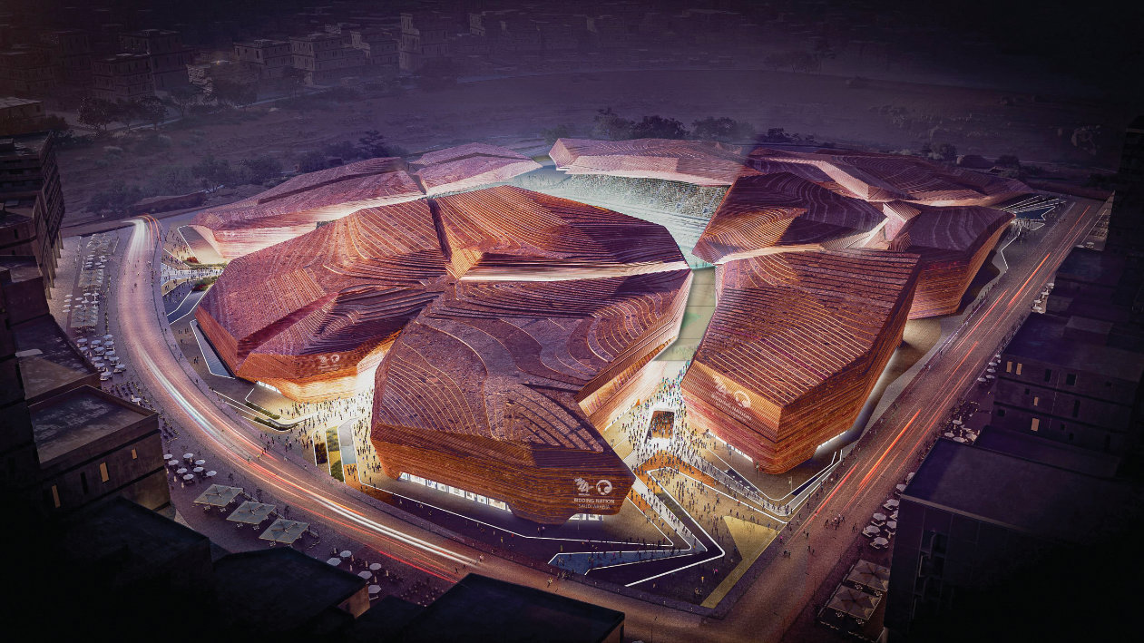 Drawing inspiration from the native Acacia tree, the New Murabba Stadium’s architecture seamlessly blends traditional Saudi elements with modern design.