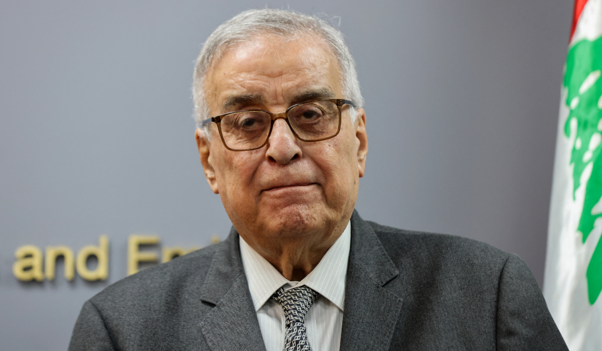 Lebanon's Foreign Minister Abdallah Bou Habib holds a press conference with his Iranian counterpart in Beirut on February 10, 2024. (AFP)