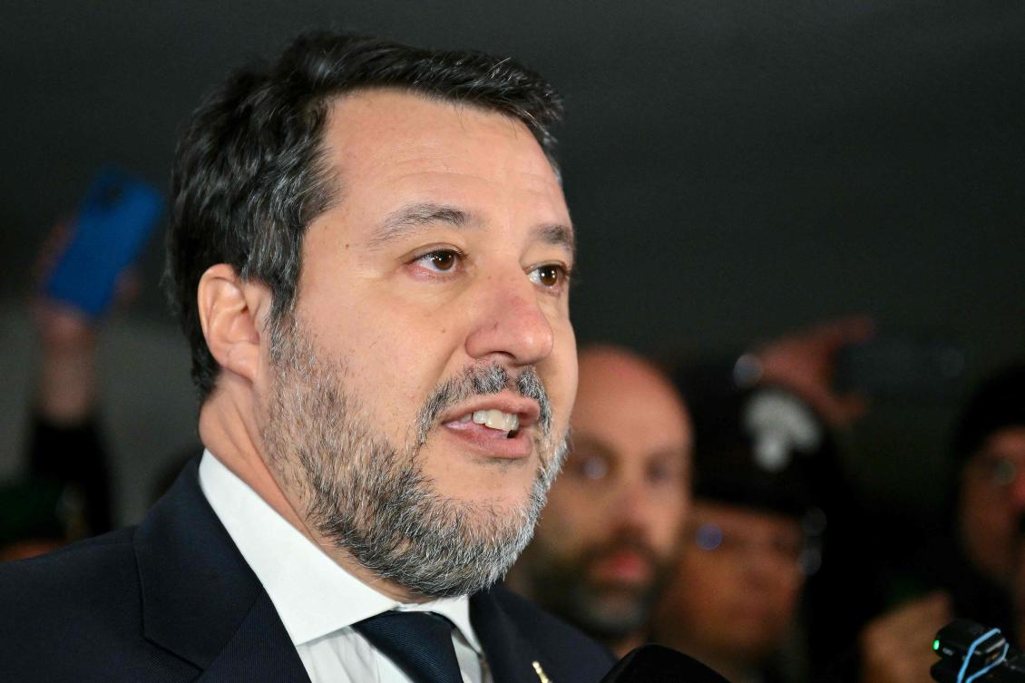 Italy's Deputy Prime Minister Matteo Salvini addresses media at the Bunker Courtroom of the Pagliarelli prison in Palermo, on December 20, 2024. (AFP)