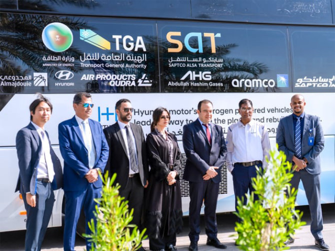The Hyundai Universe Fuel Cell Coach Bus trial in the Eastern Province of Saudi Arabia demonstrated the viability of hydrogen-powered transportation.