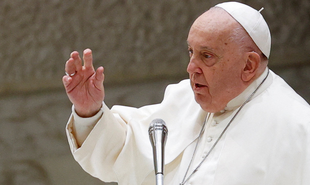 Pope Francis delivers a Christmas message to Vatican workers in Paul VI Hall at the Vatican, December 21, 2024. (Reuters)