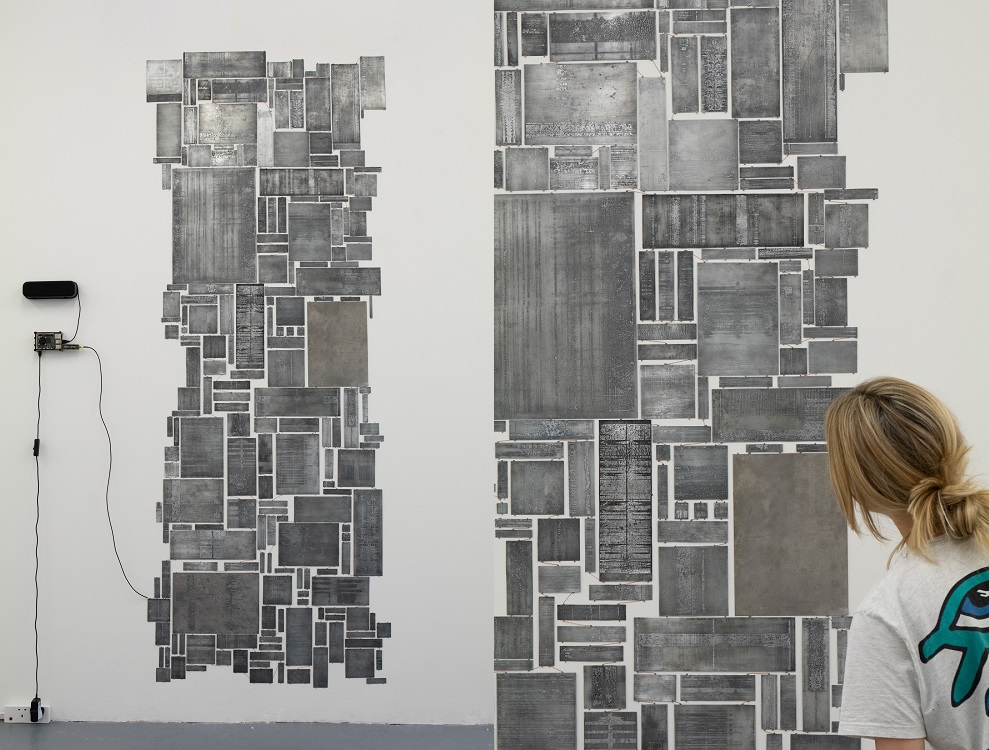 Radio Tapestry, 2022, 233x100cm, Sound Installation; Etched Zinc plates connected via copper thread, interfaced with a Raspberry Pi Computer. (Supplied)
