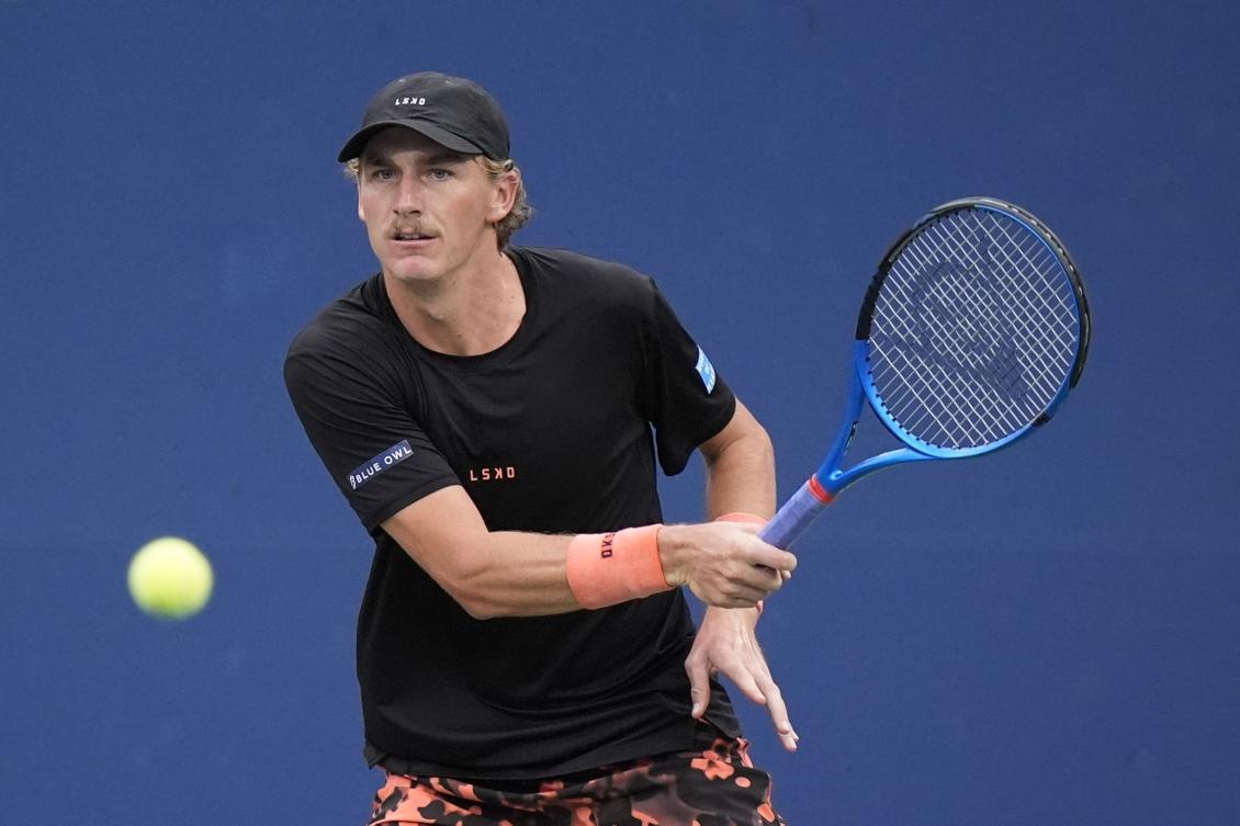 Max Purcell returns a shot to Tommy Paul, of the United States, during a second round match of the U.S. Open tennis championships, Thursday, Aug. 29, 2024, in New York. (AP)
