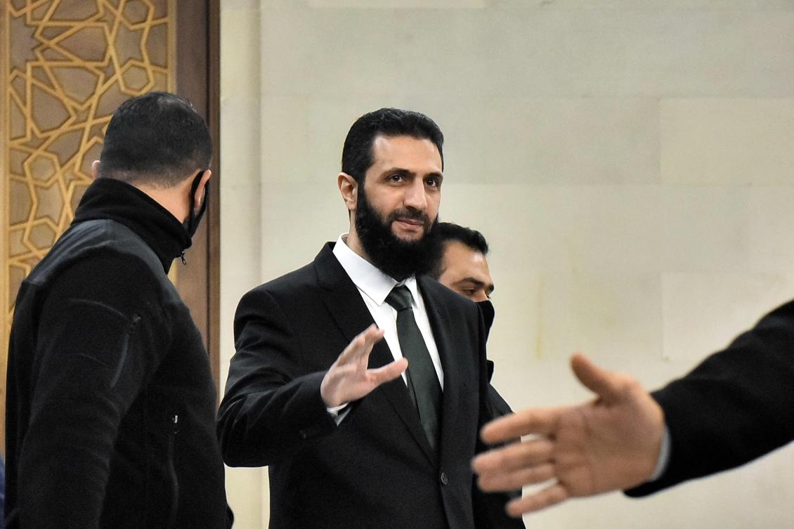 Syria’s new leader Ahmed Al-Sharaa, center, has been meeting with global and regional leaders after the ousting of longtime ruler Bashar Assad. (AFP)