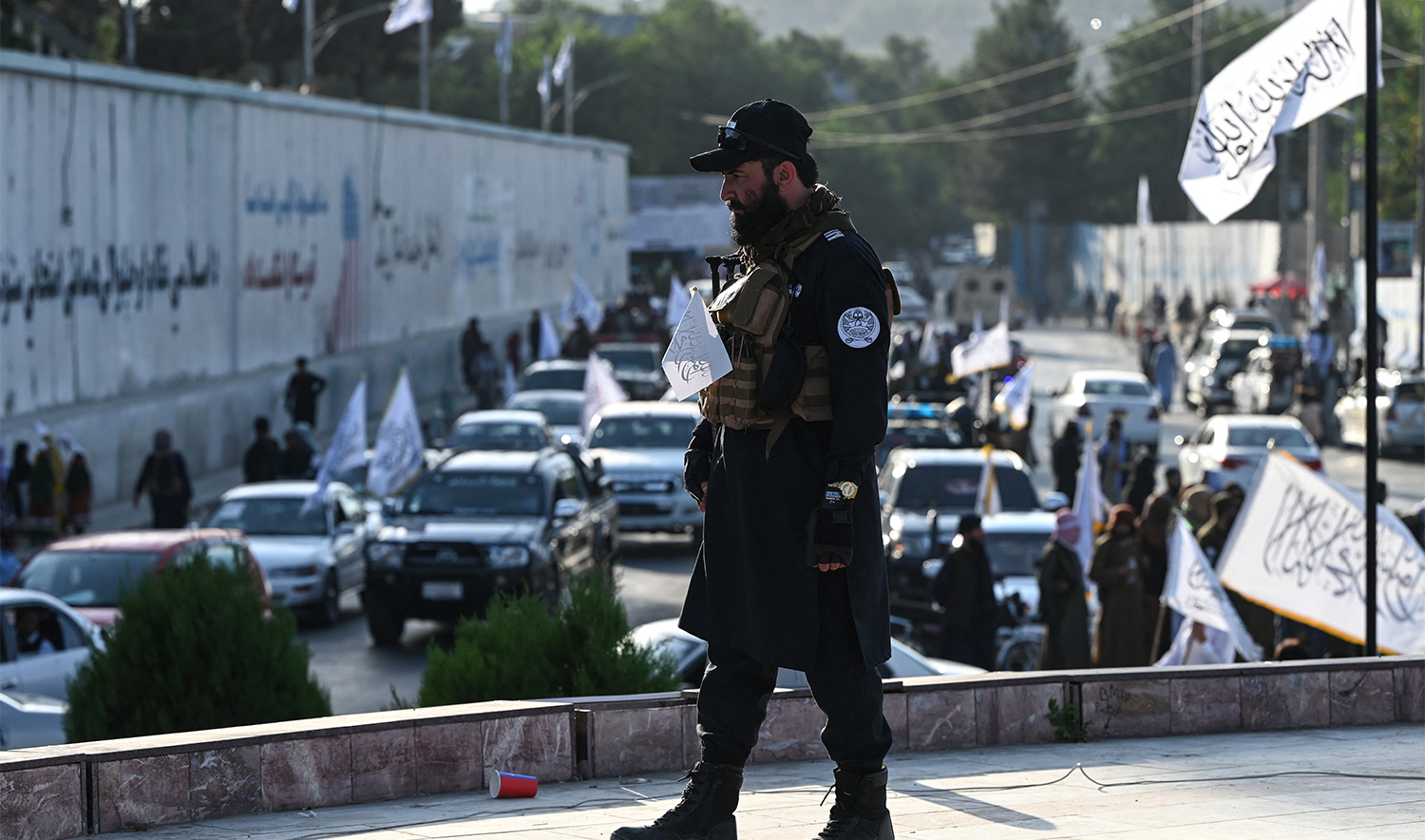A Taliban security personnel stands at Ahmad Shah Massoud square in Kabul on August 14, 2024. (AFP/File)