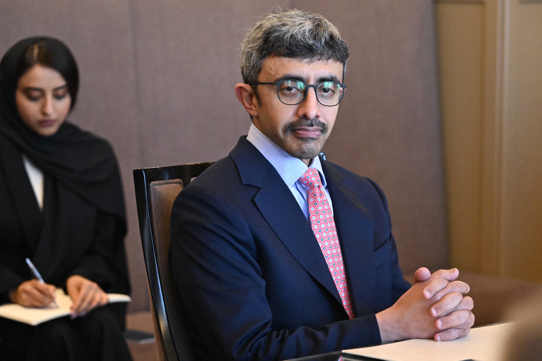Sheikh Abdullah bin Zayed discussed with Al-Shaibani ways in which the relationship between Syria and the UAE might be enhanced (AFP)