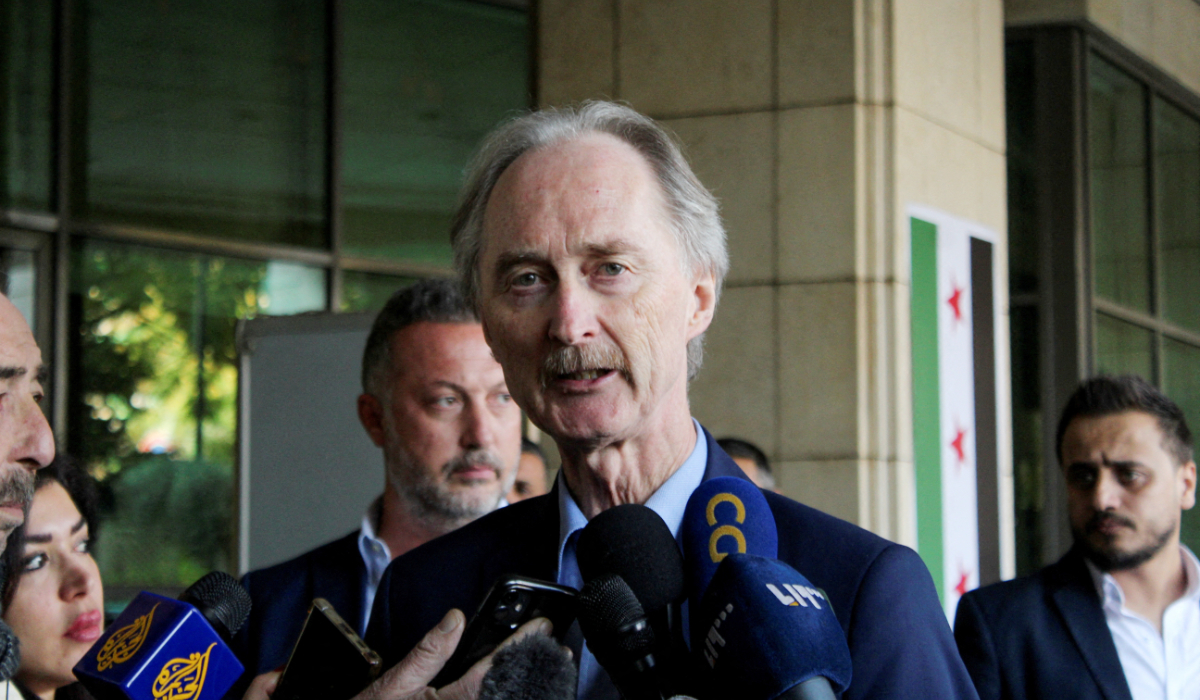 Geir Pedersen, UN Special envoy to Syria, talks to media before departing Damascus, Syria December 18, 2024. (REUTERS)
