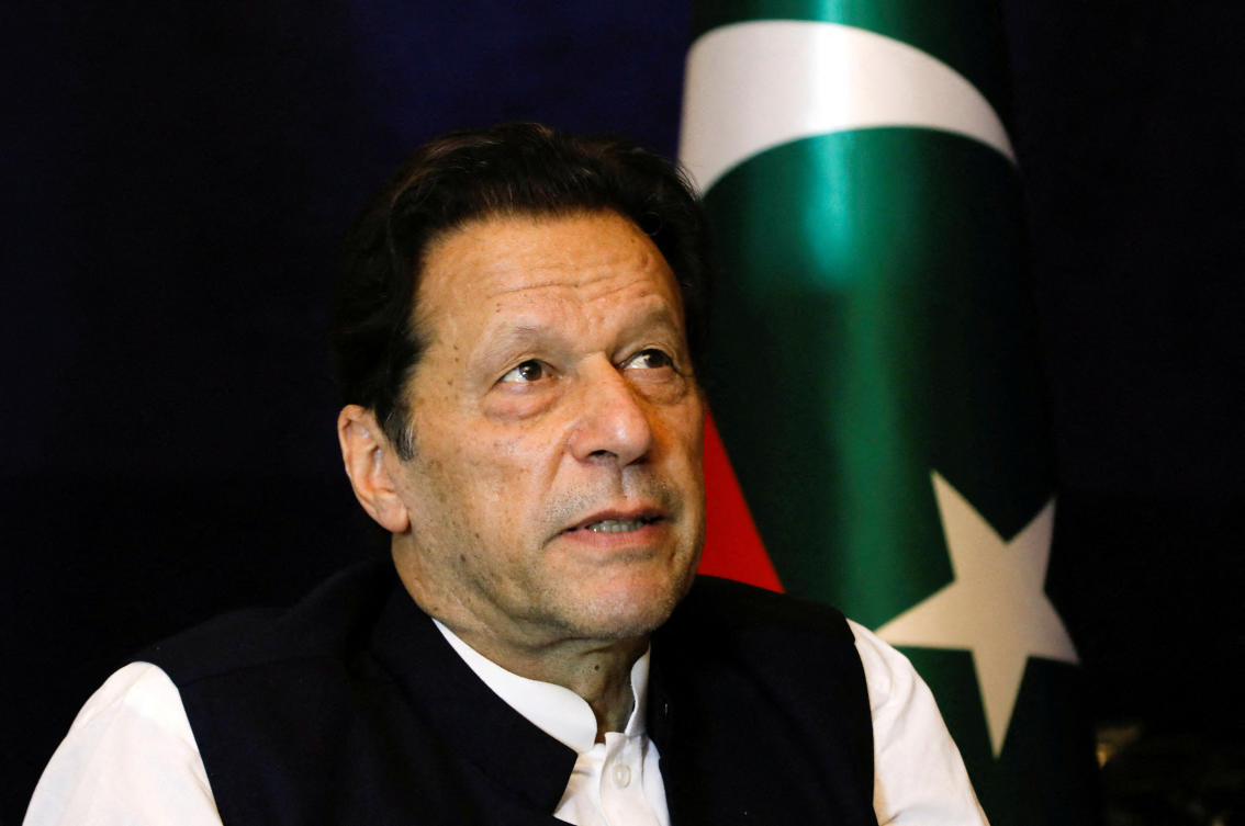 Former Pakistani Prime Minister Imran Khan pauses as he speaks with Reuters during an interview, in Lahore, Pakistan March 17, 2023. (Reuters)