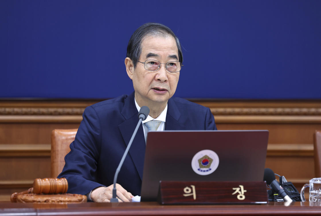 South Korea’s Prime Minister Han Duck-soo, the country’s acting leader after President Yoon Suk Yeol’s impeachment, said that he will not appoint the justices until political parties reach agreement on the appointments. (Yonhap via AP)