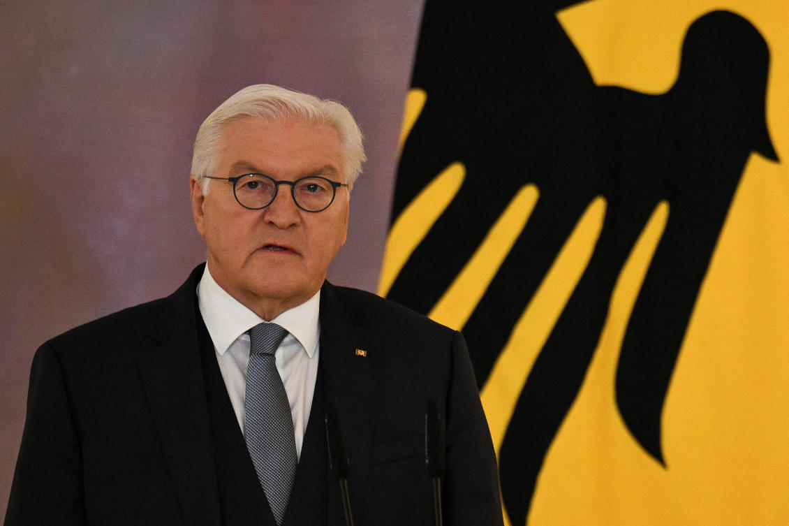 German President Frank-Walter Steinmeier dissolves the German parliament, the Bundestag, during a statement to the media, after Chancellor Olaf Scholz lost a confidence vote, at Bellevue palace in Berlin, Germany. (Reuters)
