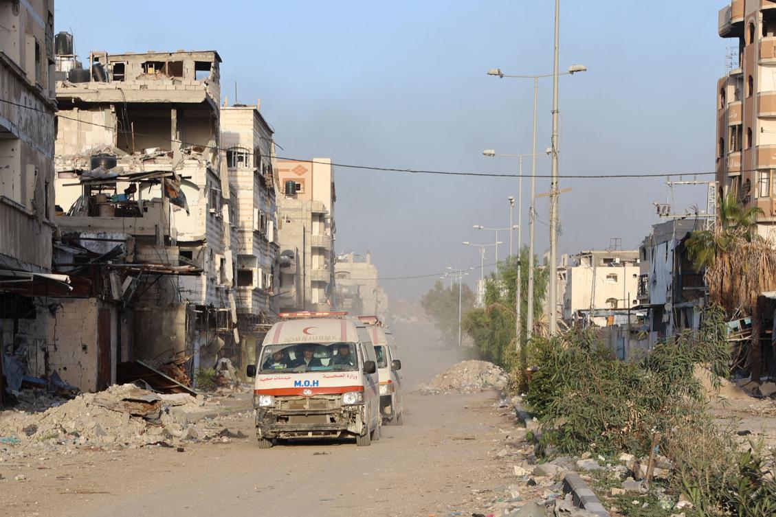 Ambulances transport wounded Palestinians from the Kamal Adwan Hospital to the Al-Shifa hospital in Gaza City, on December 28, 2024, amid the ongoing war between Israel and the Hamas militant group. (AFP)