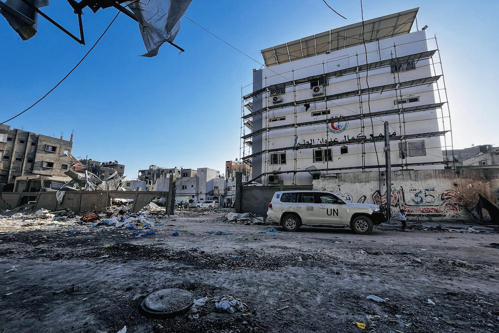 ‘Hospitals in Gaza have once again become battlegrounds and the health system is under severe threat,’ WHO director-general Tedros Adhanom Ghebreyesus said on social media. Above, the heavily damaged Kamal Adwan Hospital in northern Gaza. (AFP)