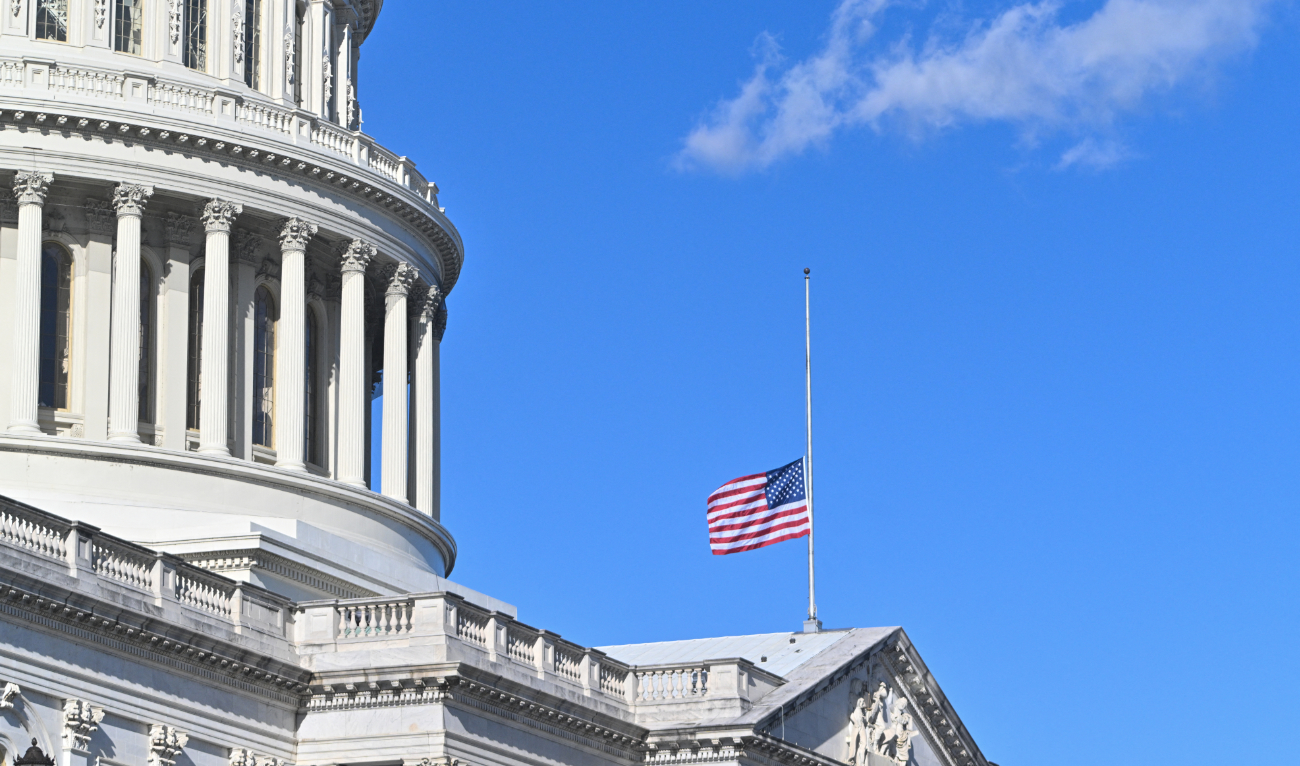 The US flag flies at half-staff at the US Capitol in honor of former US president Jimmy Carter, in Washington, DC on December 30, 2024. (AFP)