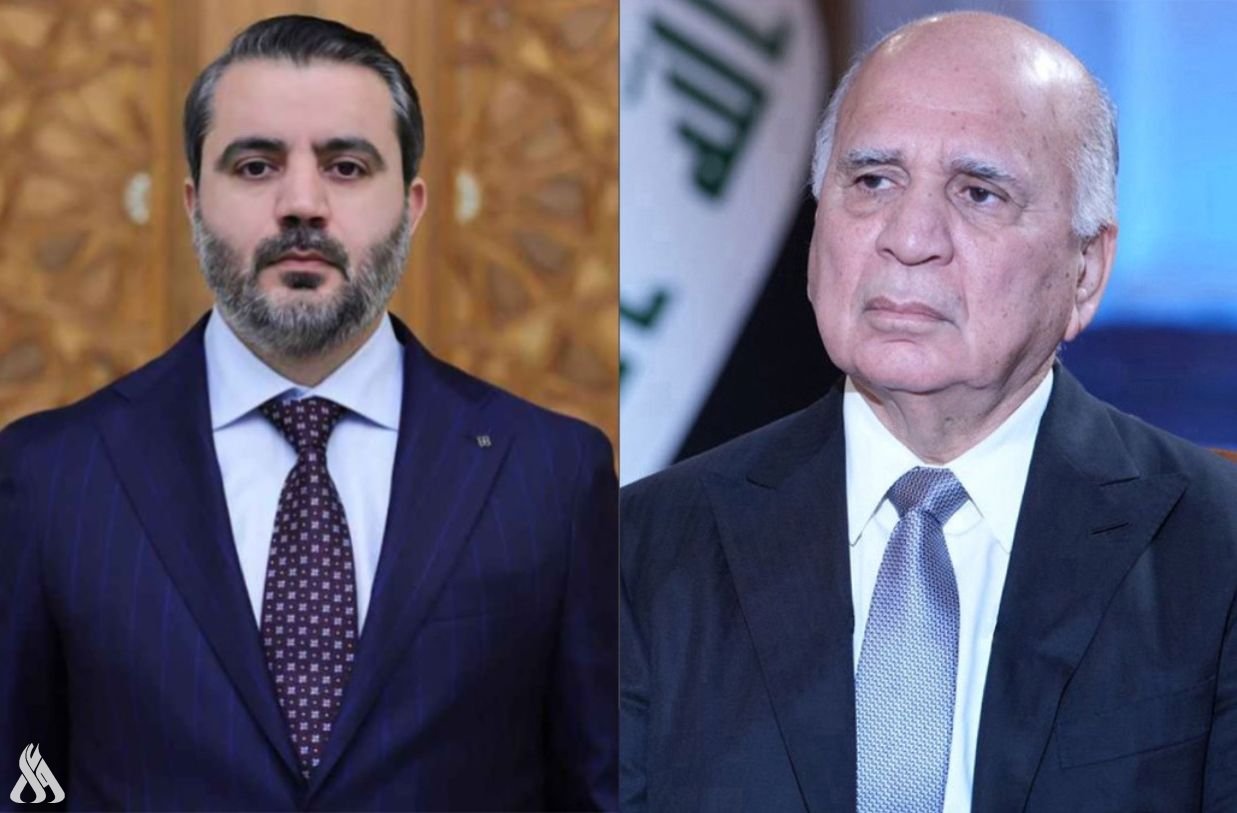 Iraq’s Foreign Minister Fuad Hussein (R) and his Syrian counterpart Asaad Hassan Al-Shaibani (L). (INA)