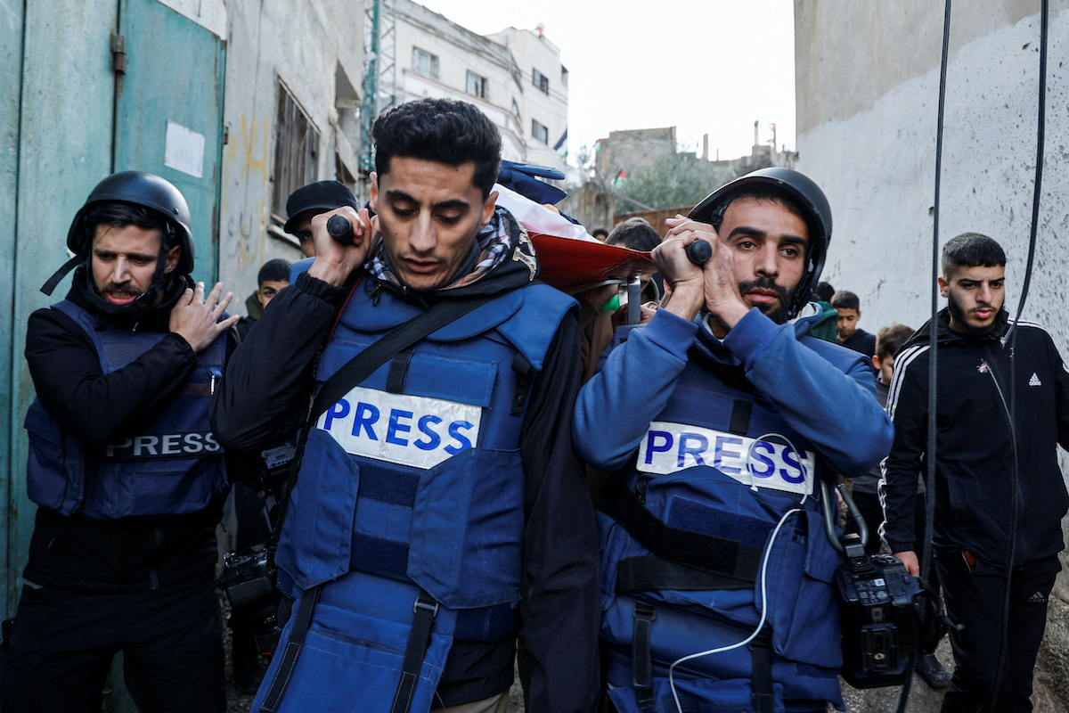 The funeral of Palestinian journalist Shatha Al Sabbagh who was shot during clashes between Palestinian security forces and Palestinian militants. 2024 has been one of the deadliest for journalists in recent history. (Reuters)