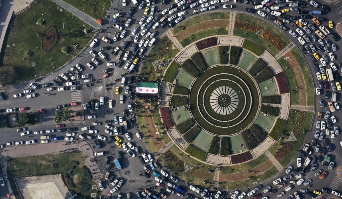 An arial view shows central Damascus' Umayyad Square in Damascus, Syria, on Monday, Dec. 9, 2024. (AP)