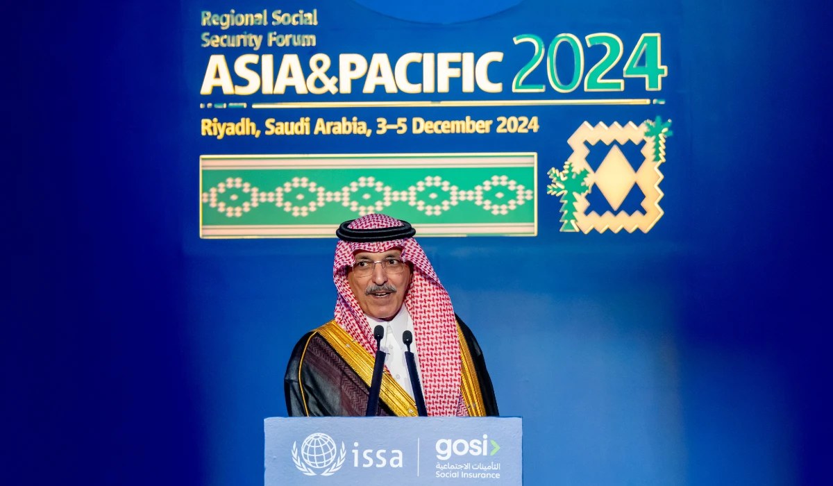 Mohammed Al-Jadaan, Minister of Finance and Chairman of the General Organization for Social Insurance (GOSI), spoke at the opening of the Regional Social Security Forum for Asia and the Pacific in Riyadh on Tuesday. (Supplied/ GOSI)